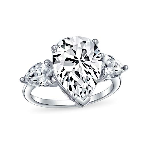 Bling Jewelry Bridal Wedding 7CT Canary Yellow AAA CZ Pear Shaped Brilliant Cut Solitaire Teardrop Statement Engagement Ring Thin Band .925 Sterling Silver Cubic Zirconia Trillion Side Stones2