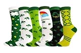 Winterlace 6 Pairs St Patricks Day Socks for Women, Fashion Holiday Novelty Crew Sock Irish Green Shamrock (Assorted #1)