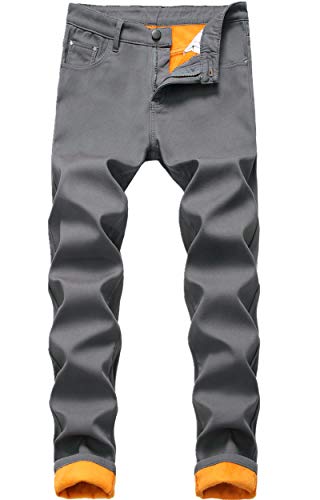 FREDD MARSHALL Men's Fleece Lined Skinny Winter Slim Fit Thicken Warm Stretch Jeans