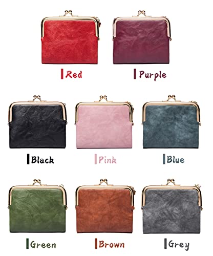 Women Small Bifold Wallet Vintage Kiss Lock Purse Leather Zipper Coin Pocket Ladies Summer Wallet, Brown, EBDTEODOB-B0BYHNPW982