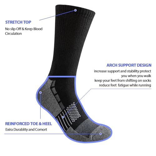 JOYNÉE 8 Pairs Mens Cushioned Crew Athletic Socks, Moisture Wicking Breathable Socks for Sport Running,Black,Sock Size:10-132