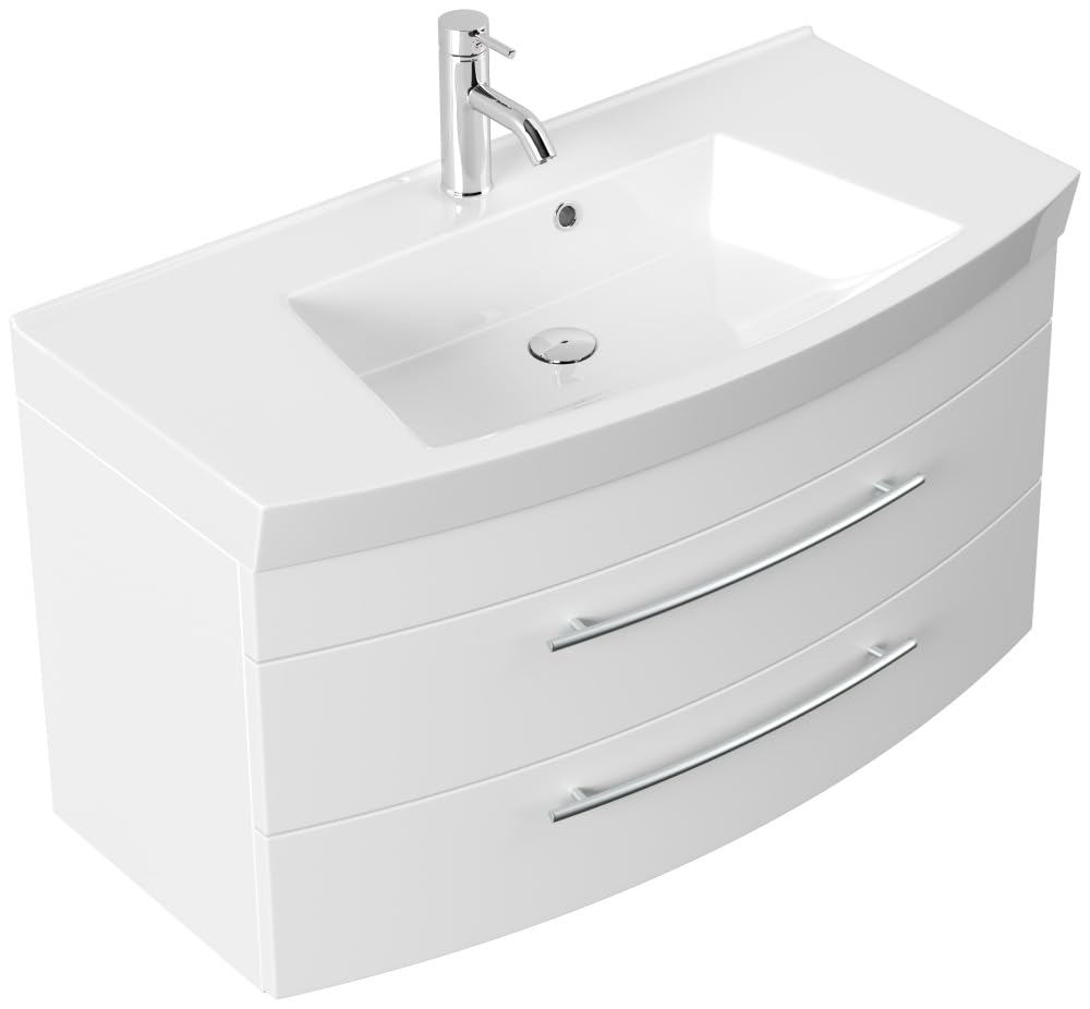 Badmöbel Bella 100 mit runder Front SoftClose lackiert weiss matt