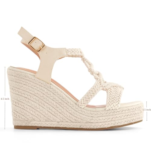 Image of Women's Woven Espadrille Wedge Sandals Bohemian Braided Open Toe Summer Shoes with Adjustable Strap 3.9 inch Platform Heel for Wide Feet, Comfortable Walking