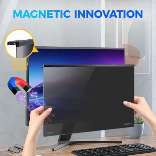 Image of Magnetic 27 Inch Computer Privacy Screen Filter for 16:9 Aspect Ratio Widescreen Monitor, Eye Protection Anti Glare Blue Light Computer Privacy Shield Panel, Removable Anti-Scratch Protector