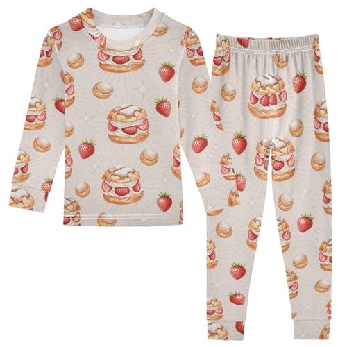 Pajama Sets Long Sleeve Sweet Strawberry Dessert Cake Soft Comfy Sleepwear 2 Piece PJS 3-8T