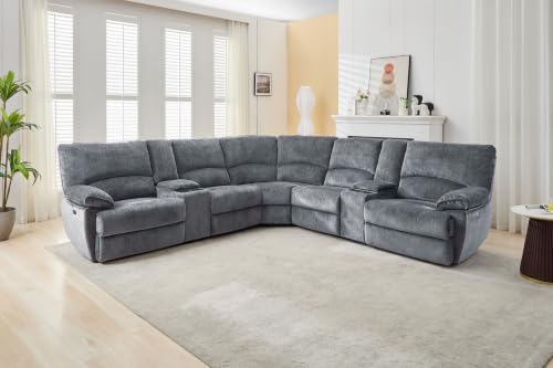 Image of Oversized Power Recliner Sectional Sofa with Wireless Charger(Light Gray)
