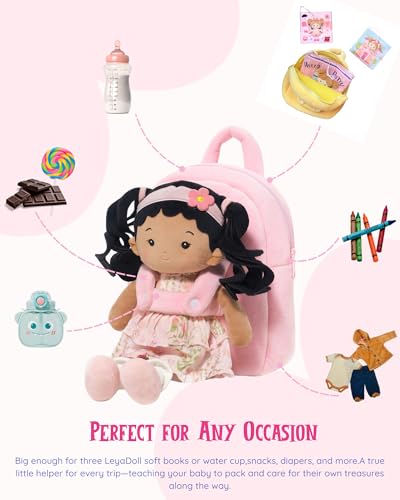 Personalized Carrier Doll&Toddler Girl Backpack Set (Petal Pink)-Plush Dolls for Girls, 2-4 Years Old Girl Birthday Gift3