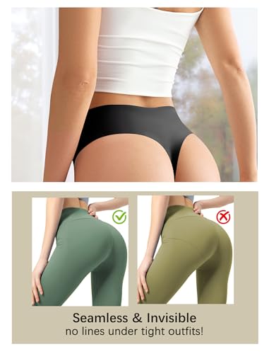 voenxe Seamless Women Underwear Thongs,High Waisted Ladies No Show Panties Line,Invisible Comfy Workout Undies,Soft,5-Pack3