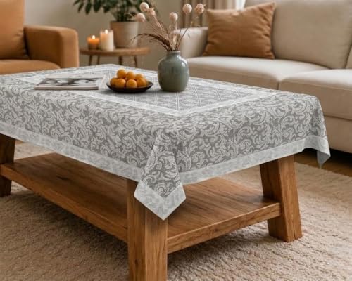 Image of Cotton Net Embroidered Center & Dining Table Cover for 4 Seater | Rectangular 40x60 Inch | Lightweight & Washable Table Cloth | Pack of 1 (Grey)