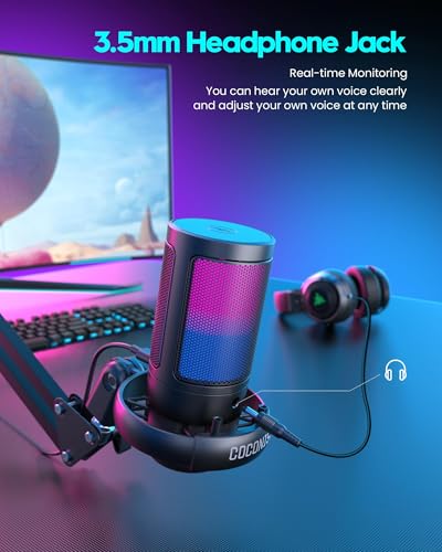 Image of ARVOX AX-M6 RGB USB Professional Condenser Microphone Kit| Quick Mute, 192kHz /24bit with Boom Arm, Pop Filter, Shock Mount, Tripod, for Podcasting, Gaming, Singing | Mac /PC /Mobile /Laptop /PS4 /5