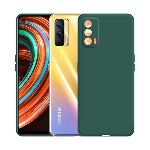 Image of Case Creation Liquid TPU Silicone Cover for Realme X7 Soft Case,Anti-Dirty Slim Case Frosted Matte Cute Candy TPU Raised Bezel (Splash of Color) Back Case Cover for Realme X7 -Lake Green
