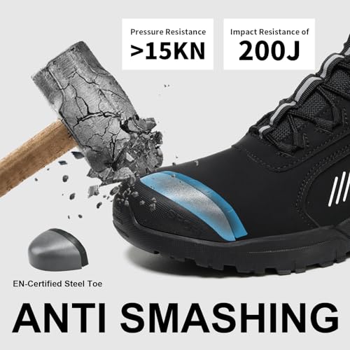 Image of Steel Toe Shoes for Men,Lightweight Work Shoes,Mens Indestructible Safety Boots,Puncture Proof Construction Steel Toe Sneaker.
