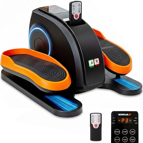 BONPLUS Mini Elíptica Eléctrica Bidireccional, Ejercitador de piernas, Mando a Distancia, Pedales Estáticos para Personas Mayores, Pantalla Velocidad y Calorías, 3 Programas