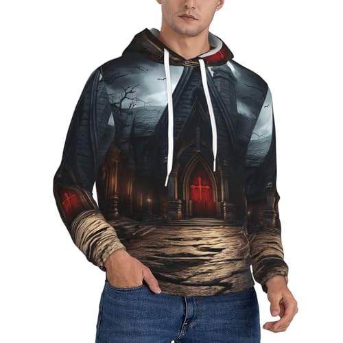 Men's Fleece Pullover Hoodie Long Sleeve Hooded Old Crypt Sweatshirt Casual Shirts With Pockets Medium Black
