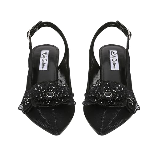 Lady Couture Women's Flower Mesh Slingback Pump – Ballroom Floral Appliqué with Crystal Embellishments, Pointed Toe Block Heel Dress Shoe2