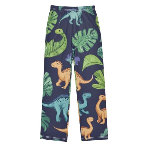 ZZXXB Dinosaurs and Leaves Boys Long Pants Soft Trousers Elastic Waist Kids Lounge Bottoms with Pockets S-XL