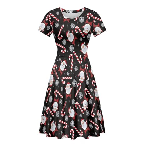 Image of POLERO Women Puffy Swing Elegant Party Midi Dresses Short Sleeve Round Neck A-Line Dress