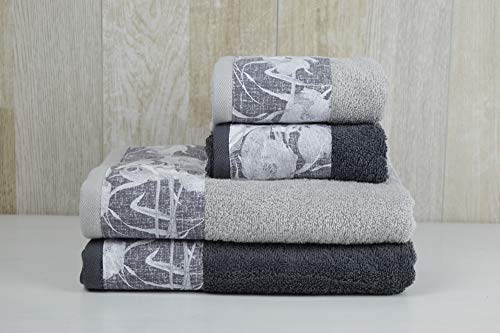 Cieffepi Home Collections KHURI - Set 4 Asciugamani (2 Viso + 2 Ospiti) (Grigio/Perla)