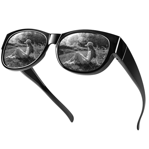 URUMQI Polarized Sunglasses Fit Over Glasses for Women, Trendy Cat Eye Sunglasses UV400 Protection Lens Flexible TR90 Frame