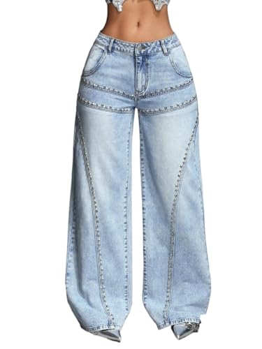 Women's Classic Jean Pocket Rivet Wide-Leg Casual Jeans