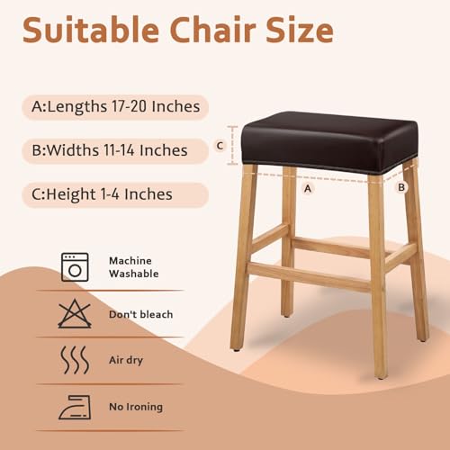 Image of PU Leather Bar Stool Covers Rectangular, 100% Waterproof Stool Covers Rectangle Super Stretch 20% Thicker Leather Saddle Stools Cover Rectangular Counter Bar Stools with Elastic Band (6 PCS, Brown)