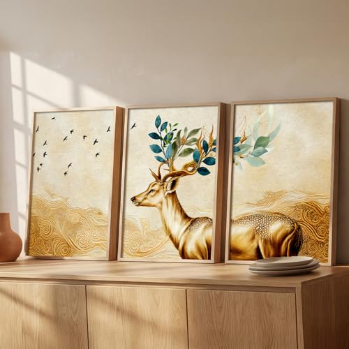 Image of kotart Paintings Modern Art Wall Decor Framed Wall Painting for Living Room, Bedroom - Dear Framed Wall Decor Paintings with Frame - Painting for Wall Decoration Set of 3-D (Art 4, 10x13 inch)