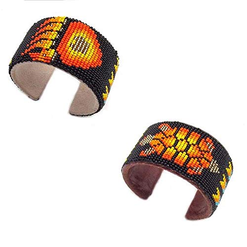 La Vivia Handmade Beaded Indian Jewelry Black Orange Craft Design Seed Beaded Unisex Cuff Bracelet Wholesale Lot Of 2 #TOP12