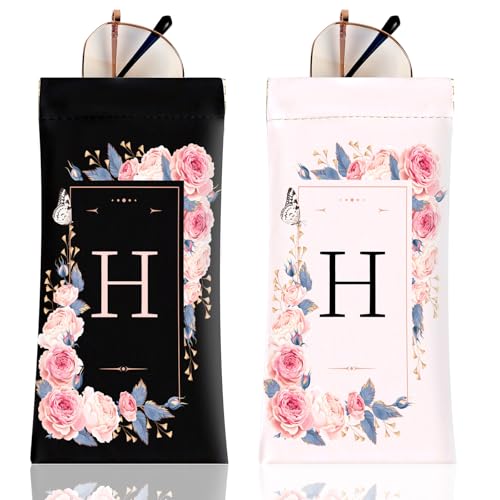 Image of Anikathy 2Pcs Initial Letter Sunglass Eyeglass Glasses Case Soft PU Leather with Cleaning Cloth Cute for Men Women Girs