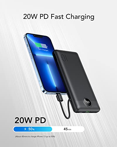 Power Bank With Built In Cables 10000Mah, Pd3.0 & Qc3.0 22.5W Usb C Fast Charging Portable Charger Built In Ac Wall Plug, Ultra Slim Battery Charger Compatible With Iphone/Samsung Note10/S20 S21 S22 #TOP2