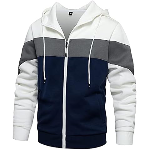 MEDUOLA Men's Hoodies Coat Zipper Hooded Sweatshirt Patchwork Top Casual Sunny Hoody with Pocket (L,White) Cover