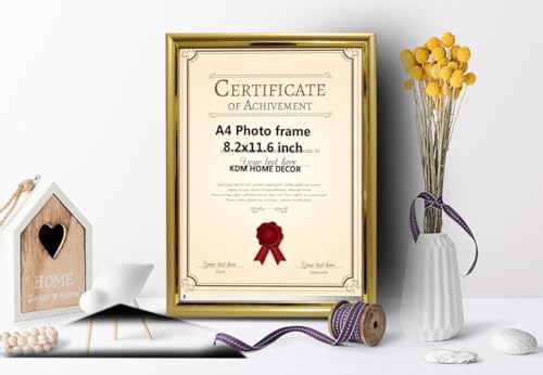 Image of A4 Size Certificate, Document Photo frames set of 2 For Home Decoration, Living Room, Office Decoration, painting & gift in awards frames size (8.2 x 11.6 inch)Golden color curve design
