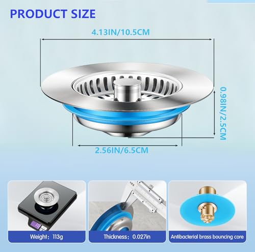 Colador y tapón de fregadero 3 en 1 acero inoxidable miniatura 2