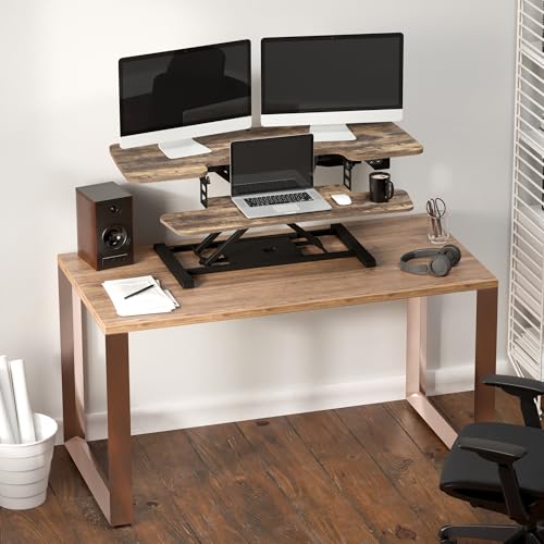 Image of FLEXISPOT 42 inch Electric Standing Desk Converter Height Adjustable Desk Strong Weight Capacity Motorized Stand up Desk Riser for Office Home, Rustic Color