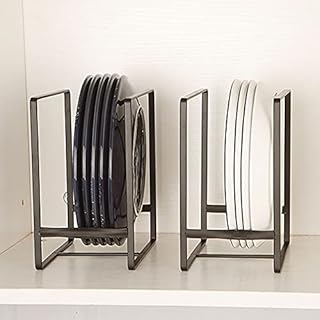 Hikinlichi 2 Pack Plate Holders Organizers Upright Cabinet Dish Drying Racks Metal Plate Dish Organizers Racks Stands for Countertop and Cupboard White