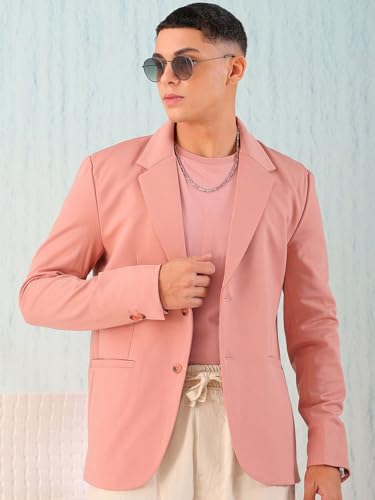 Image of The Indian Garage Co Men Comfort Straight Fit Solid Stretchable Single Breated Knitted Blazers