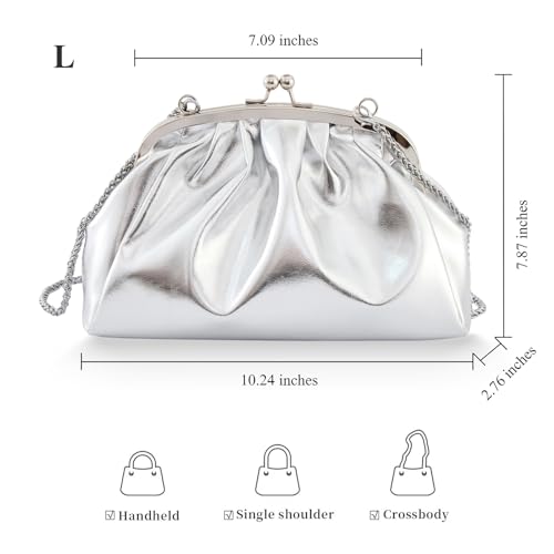 Image of BRYCTSISEN Pleated Evening Vegan Leather Clutch Handbag Purse Metallic PU Cloud Shoulder Bag for Women Evening Purse Handbag