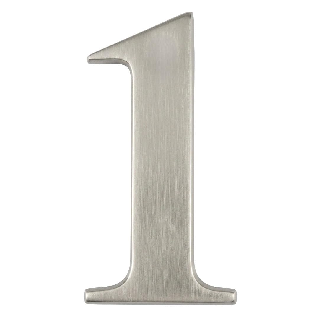 Door Number in Satin Silver Stainless Steel Finish- Self Adhesive 3" Nanocoast House Number, Times Roman Font, 1
