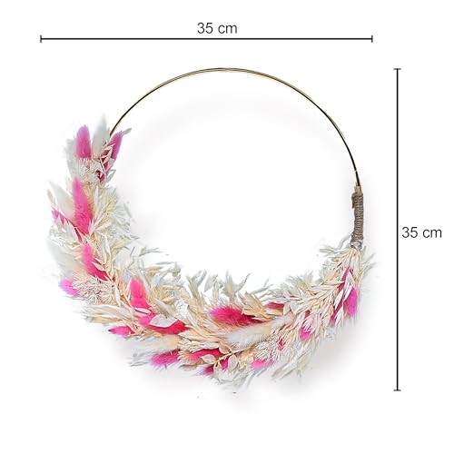 Image of Cortina Artificial Wall Flower Circle Bouquet | Aesthetic Room Decor, Home Decor, Living Room Decor & Bedroom Decor | Great for Christmas Gifting - Dark Pink - 35x2x35 CM