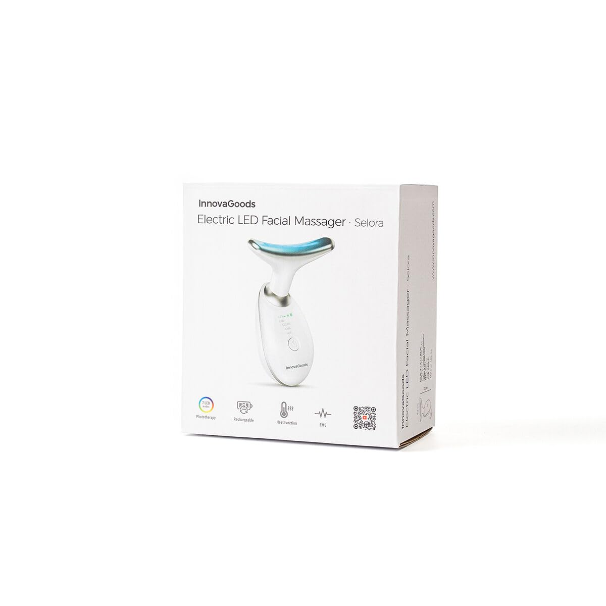 InnovaGoods - Confezione massaggiatore viso elettrico rassodante per viso e collo con LED, EMS e calore, siero viso Rice Joyboost 30 ml e crema viso idratante Rice Joycare 50 ml