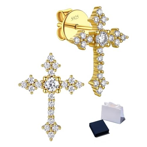MomentWish Moissanite Cross Earrings for Men Women - S925 Sterling Silver Cross Stud Eearrings D Color VVS1 Clarity Diamond,Moissanite Stud Earrings Crucifix Jewelry Gift 0.72Carat-(0.36ct*2