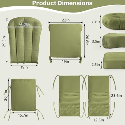 Image of 5PCS Suede Glider Rocker Replacement Cushions with 29.5 inch High Backrest & Side Pockets, Thickened Soft Glider Rocking Chair Cushions with Ottoman Cushion for Indoor Nursery Rocking Chair, Green