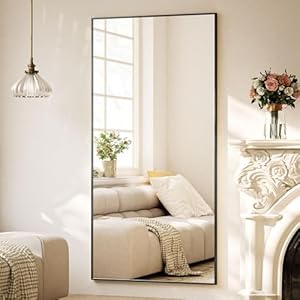 BEAUTYPEAK 171x76cm Ganzkörperspiegel, Groß Standspiegel und Wandspiegel mit Aluminiumrahmen, Shatterproof Glas für Verzerrungsfreie Reflexion, ideal für Schlafzimmern, Eingangstür, Fluren, Schwarz