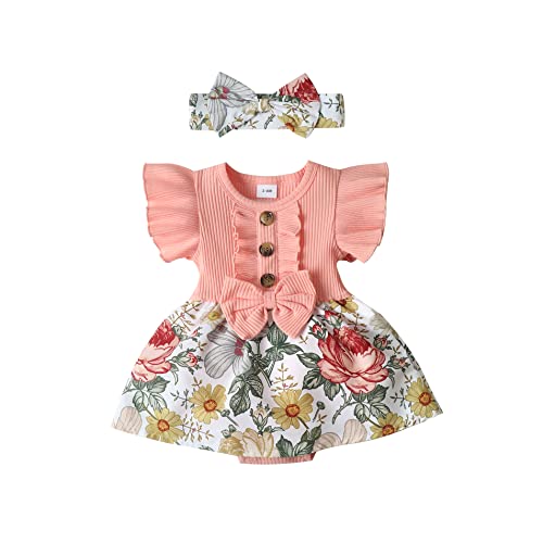 Image of MBZJSDKHLK Newborn Baby Girl Clothes Romper Ruffle Short Sleeve Ribbed Tops Summer Infant Outfits Set