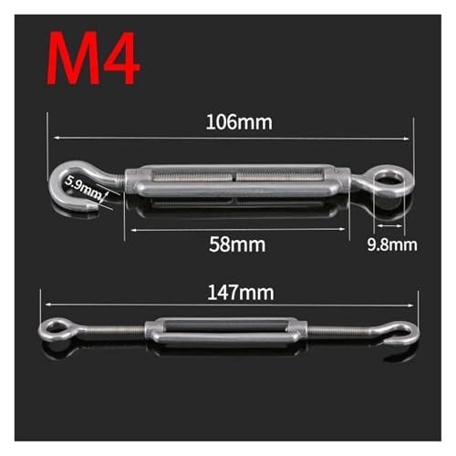 1Pcs Tensor de cable de acero inoxidable 304 tipo Gancho y Ojal M5 x 20 miniatura 2