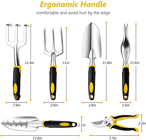amzdeal Garden Tool Set 34Pieces Chrome-Plated Aluminum Alloy Gardening Tool Kits Indoor and Outdoor Hand Planting Kit with Ergonomic Handle for Women/Men/Gardeners
