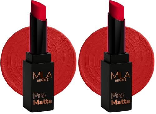 Image of Mila Beaute Pro Matte Lipstick | Highly Pigmented & Long lasting | Semi Matte Finish | Light Weight Lipstick | Single Swipe Application | Luxurious Lip Color | Shade - (Mastani, 4.2g) (Pack of 2)