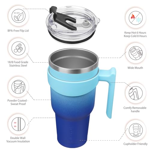 Image of BJPKPK 40 oz Tumbler with Handle & Straw, Insulated Stainless Steel Mug