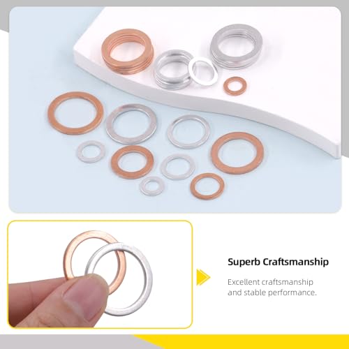 Image of 150Pcs Aluminum & Copper Oil Drain Plug Washers & Seals with Rubber Flat Washers, Compatible with Toyota /Audi /BMW (M10 M12 M14 M16 M18)