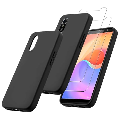 MIBZOR 3 in 1 Funda Compatible con ZTE Blade A31 Plus (6.0') con 2 Piezas Vidrio Templado Protector de Pantalla Película Protectora, Negro Carcasa Silicona TPU Suave Caso Case