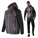 [MOECAT] サウナスーツ メンズ ダイエット 男性 発汗 シャツ スポーツ トレーニング ウェア 上下セット[5サイズ×5カラー] (グレー＆ブラック, M)